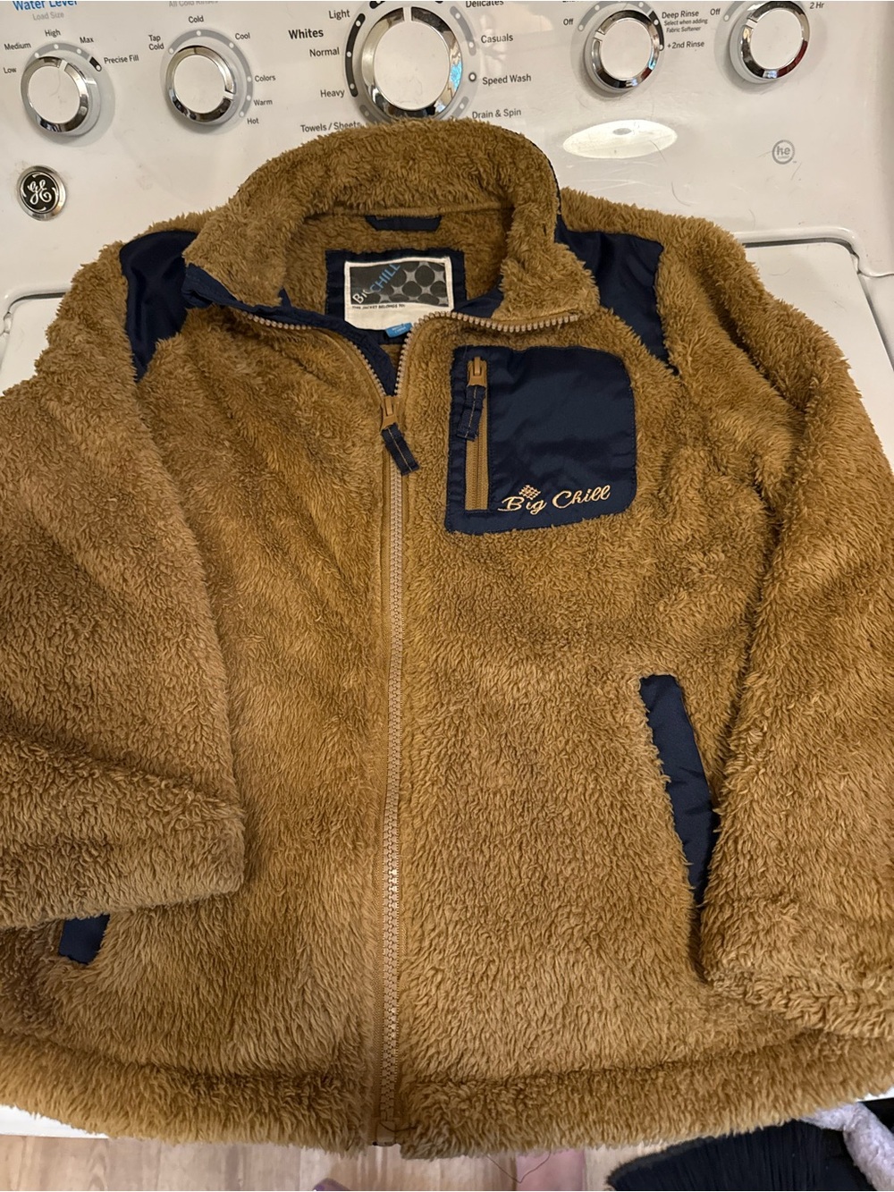 Big Chill Brown Sherpa Puffer Jacket with Navy Accents
